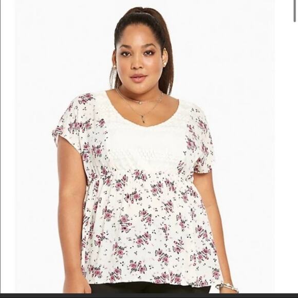 torrid Tops - Torrid Floral Print‎ Gauze Lace Inset Top Plus Size 2X